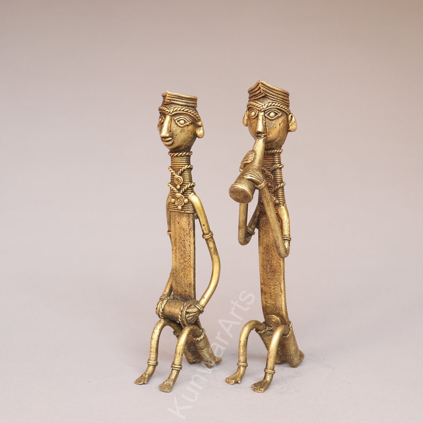 Handcrafted Brass Tribal Musician Couple Figurines