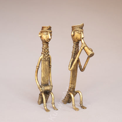 Handcrafted Brass Tribal Musician Couple Figurines