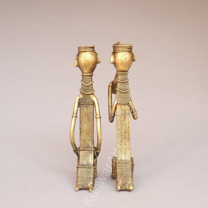 Handcrafted Brass Tribal Musician Couple Figurines