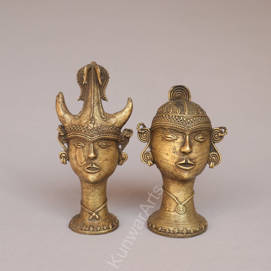 Handcrafted Brass Tribal Head Figurines – Pair of Ethnic Sculptures