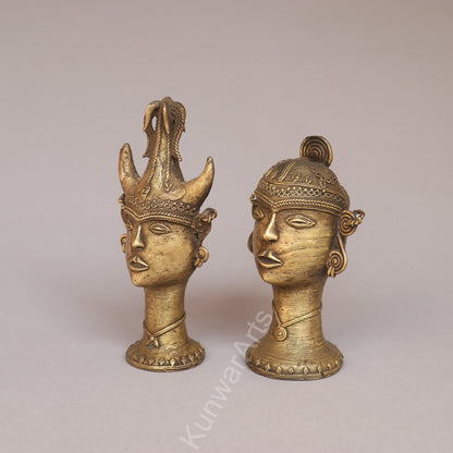 Handcrafted Brass Tribal Head Figurines – Pair of Ethnic Sculptures