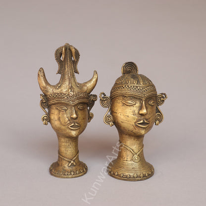 Handcrafted Brass Tribal Head Figurines – Pair of Ethnic Sculptures