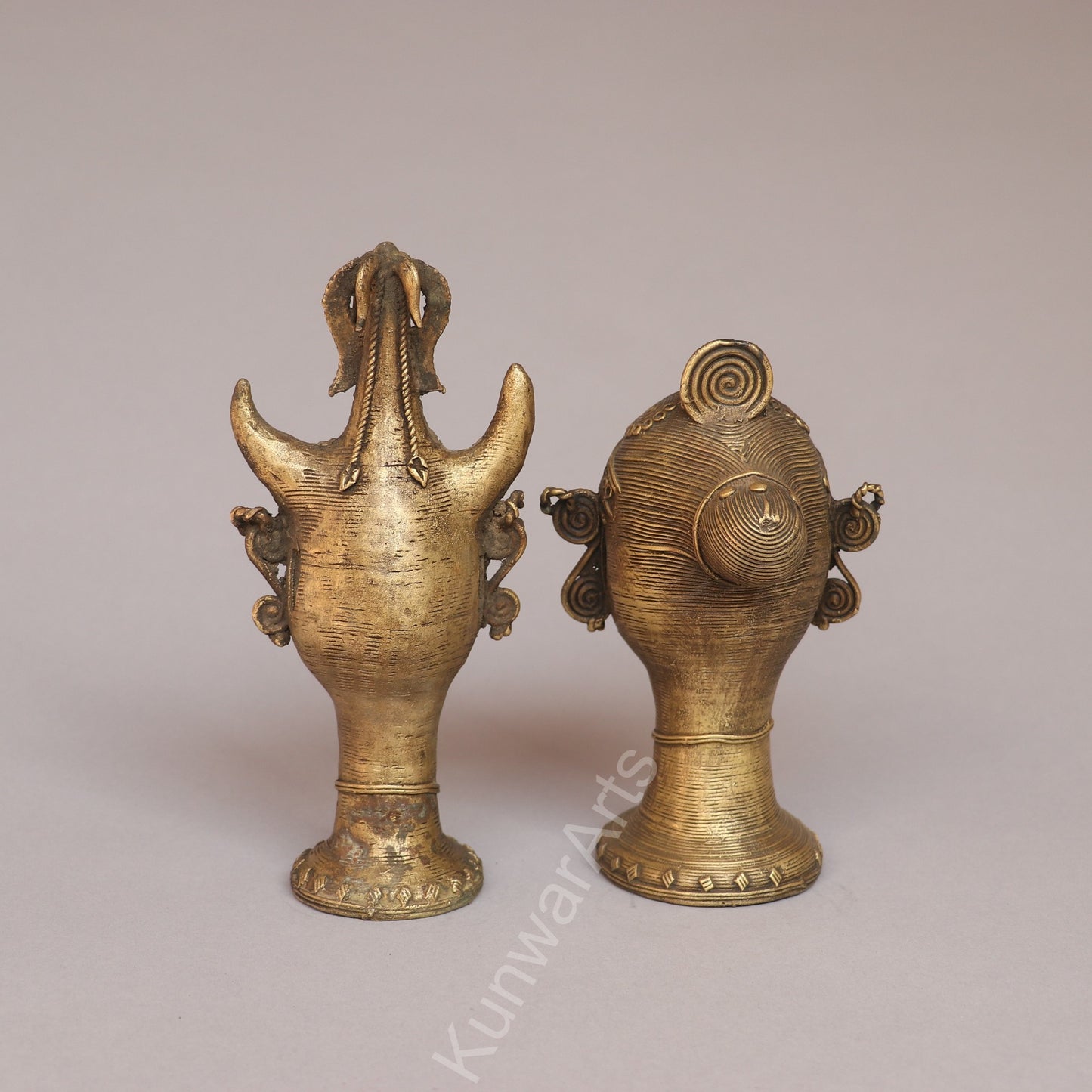 Handcrafted Brass Tribal Head Figurines – Pair of Ethnic Sculptures