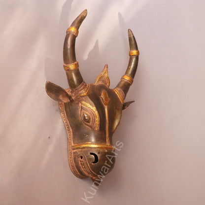 Brass Bull Mask Wall Hanging Décor Accent