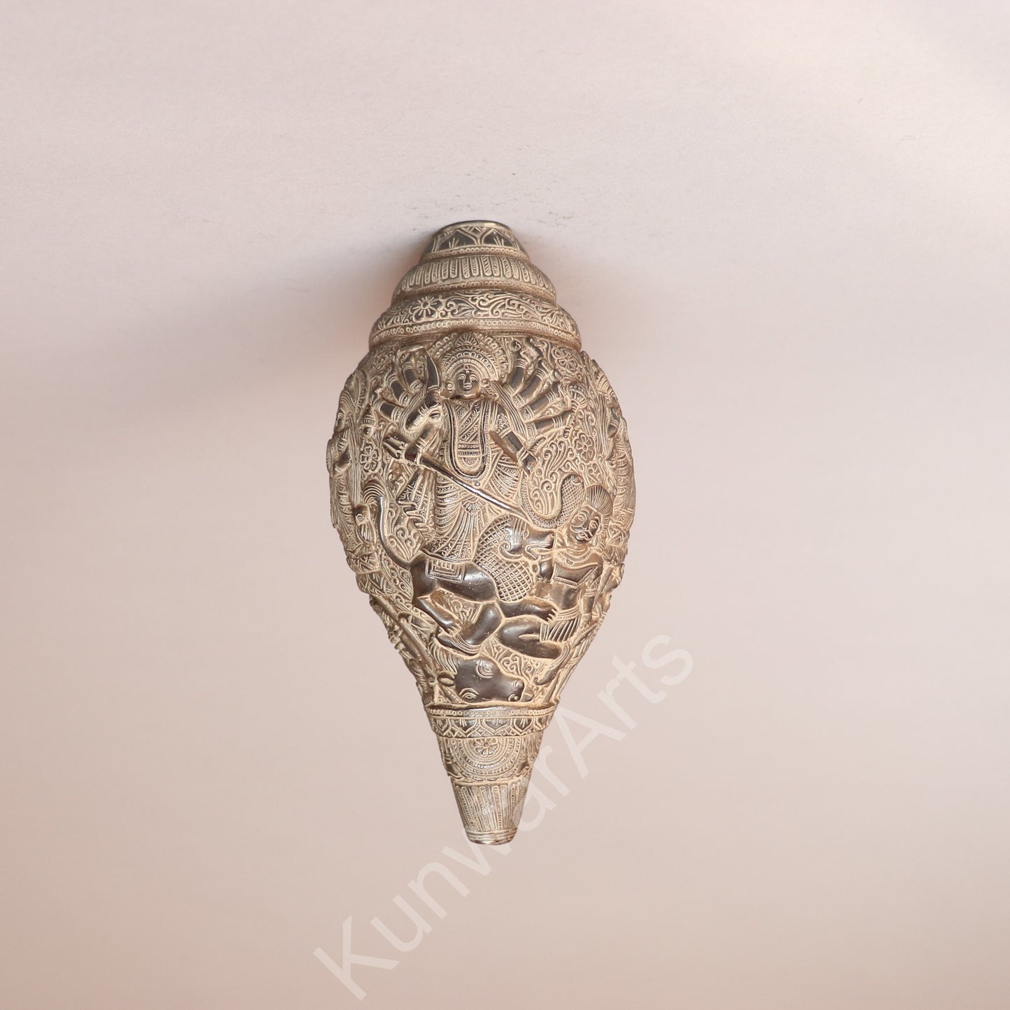 Brass Decorative Shankha Carving with Goddess Durga
