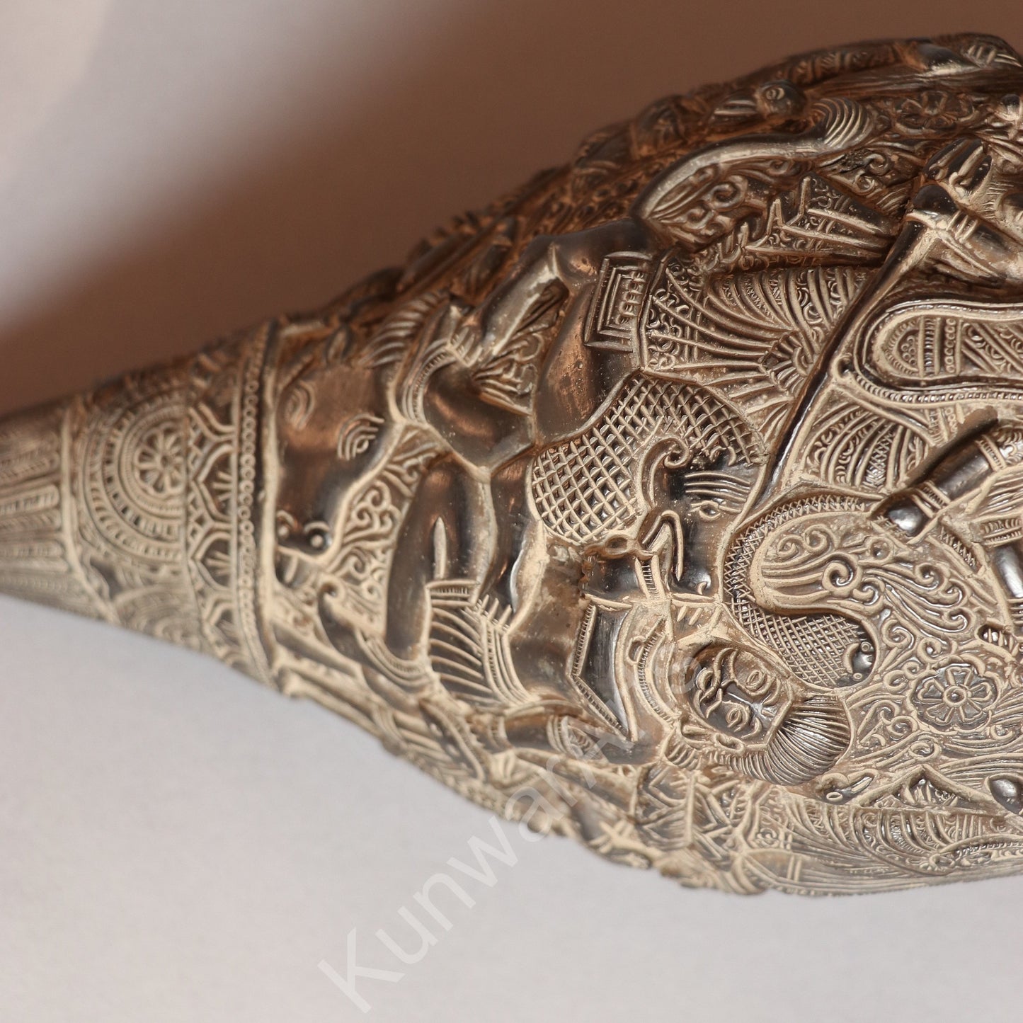 Brass Decorative Shankha Carving with Goddess Durga