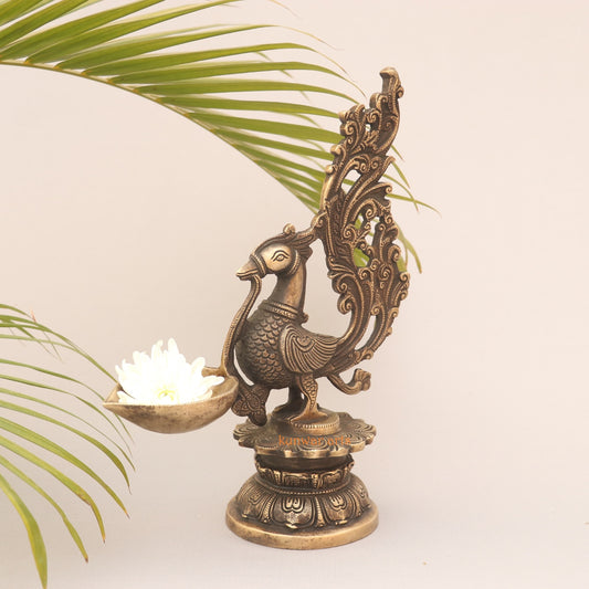 Brass Vintage Peacock Oil Lamp (Diya)