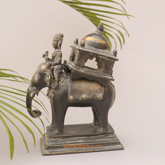 Brass Vintage Ambarvalia Elephant Rider Superfine Sculpture