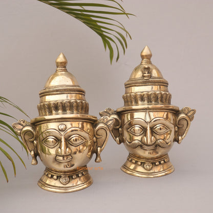 9.5" Superfine Brass Shiva Gauri Mukhlingam Face Mask