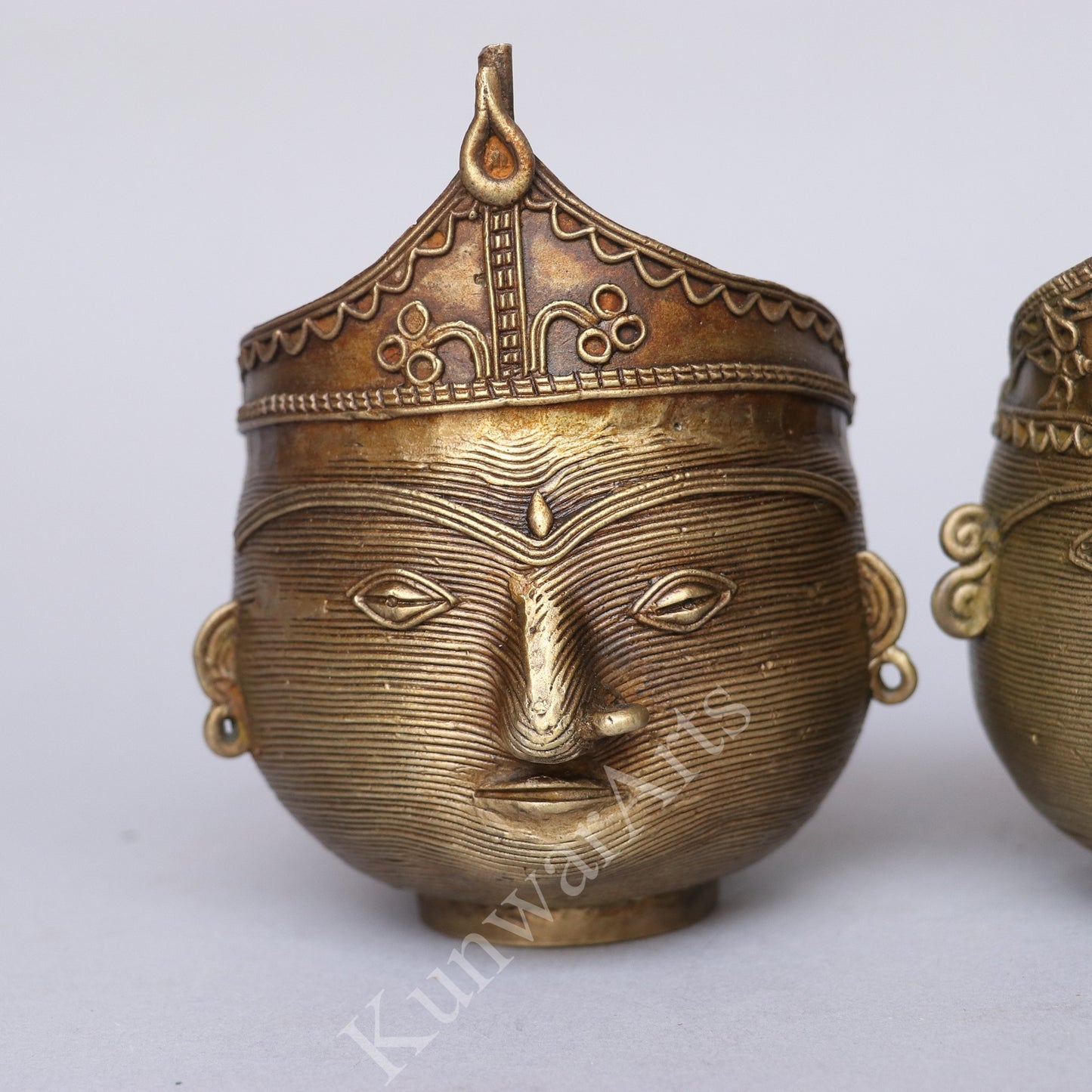 Brass Tribal Face Decorative Container