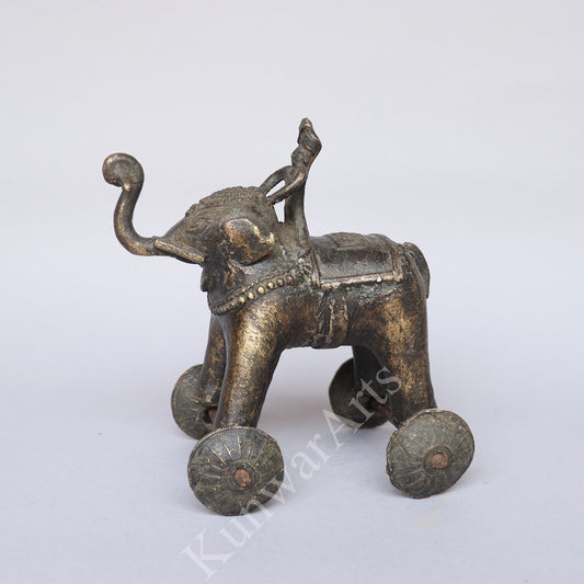 Brass Elephant on Wheels Figurine