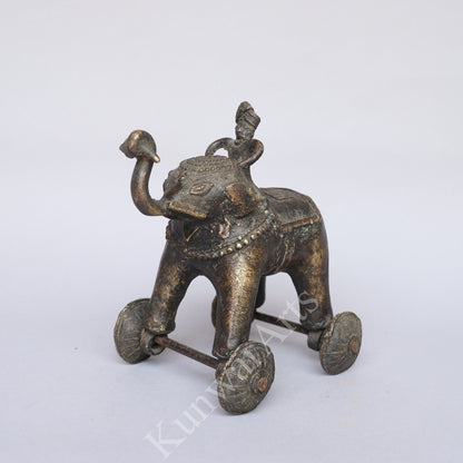 Brass Elephant on Wheels Figurine