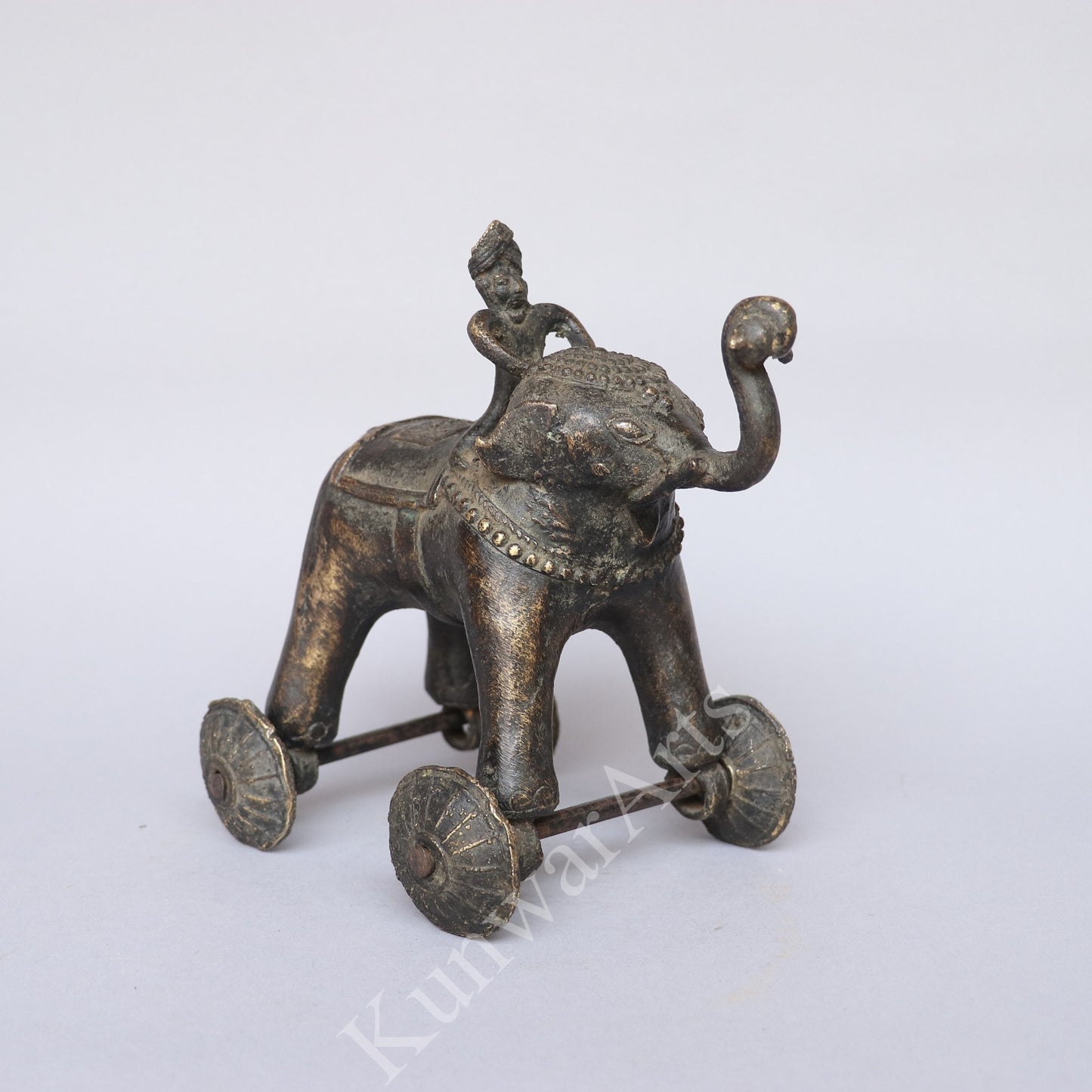 Brass Elephant on Wheels Figurine