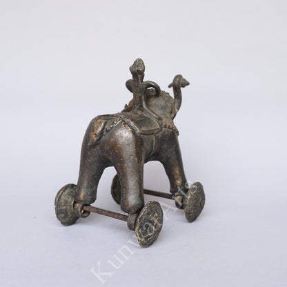 Brass Elephant on Wheels Figurine